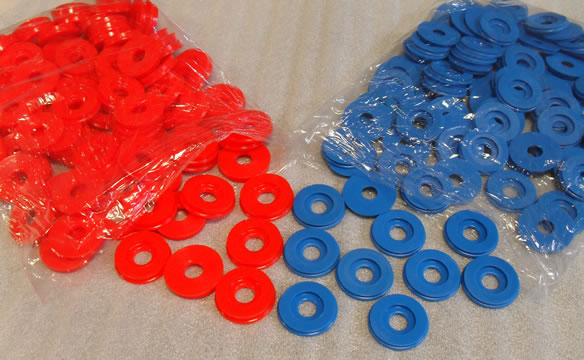red and blue polyurethane washers